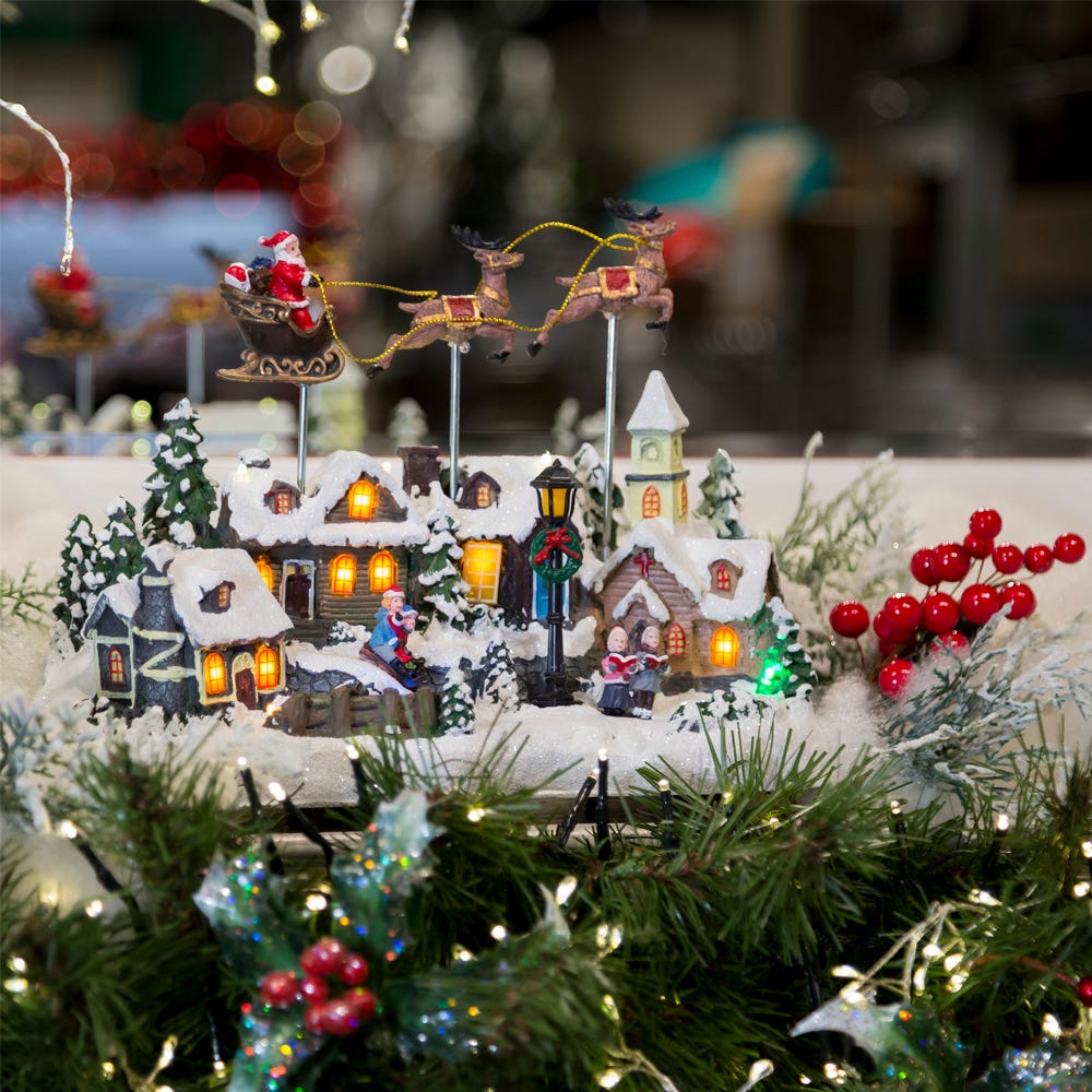 Kurt Adler 12-Inch Battery Operated Musical LED Village with Santa and Deer